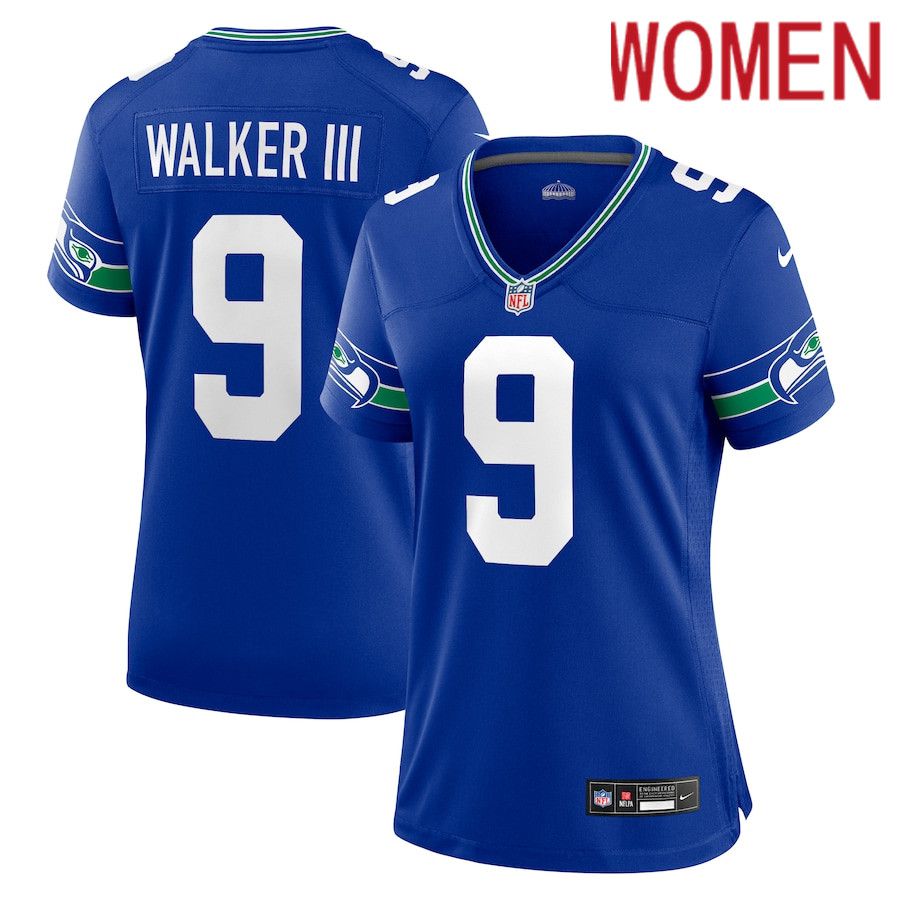 Women Seattle Seahawks #9 Kenneth Walker III Nike Royal Throwback Player Game NFL Jersey->women nfl jersey->Women Jersey